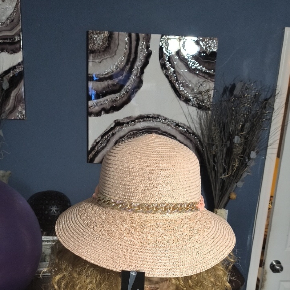 Elegant Pink Women's Hat with Gold Chain